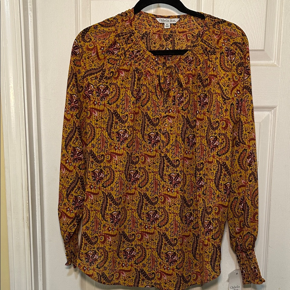 NWT Ophelia Roe Yellow and Red Paisley Blouse